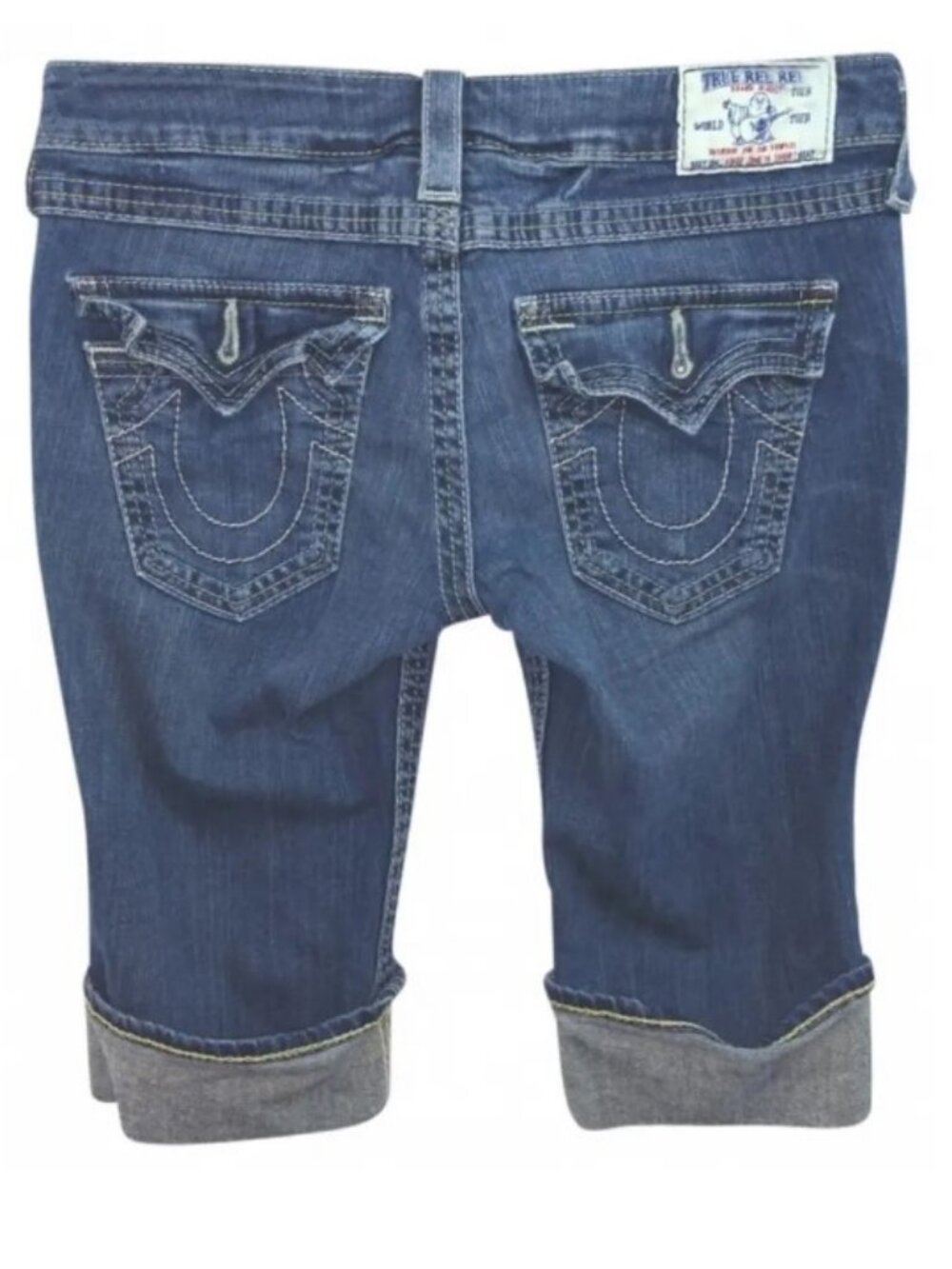 TRUE RELIGION CUFFED STRETCHY COTTON BLEND BLUE DENIM SHORT PANTS 27